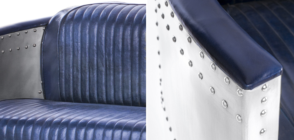 Диван Авиатор Sofa 2 seat синяя кожа Диван Авиатор Sofa 2 seat синяя кожа - Loft-Concept в Костроме
