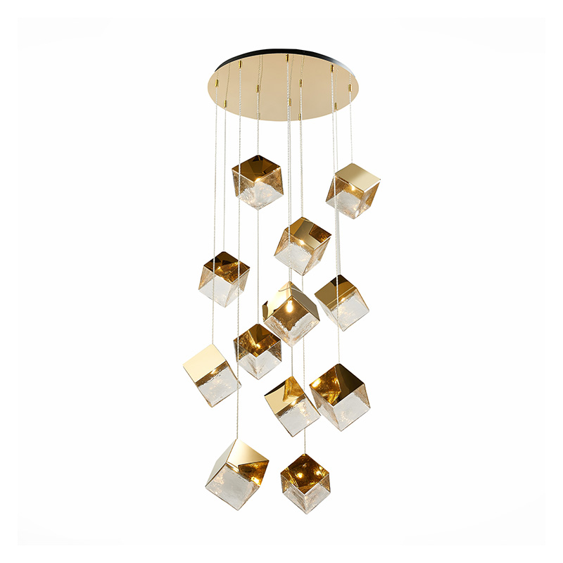 Потолочная люстра Pyrite Chandelier golden cube 12 Золотой Прозрачный Потолочная люстра Pyrite Chandelier golden cube 12 Золотой Прозрачный в Костроме | Loft Concept