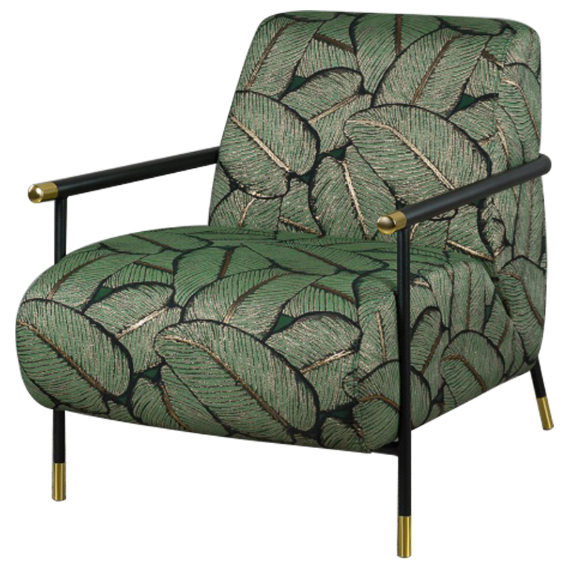 Кресло с Цветным принтом Листья Foliage Armchair Green Зеленый Черный Кресло с Цветным принтом Листья Foliage Armchair Green Зеленый Черный в Костроме | Loft Concept