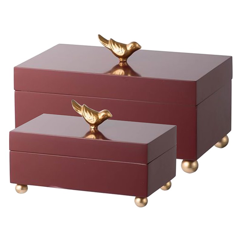 Комплект шкатулок Red Box Golden Birds Бургундский красный Золотой Комплект шкатулок Red Box Golden Birds Бургундский красный Золотой в Костроме | Loft Concept