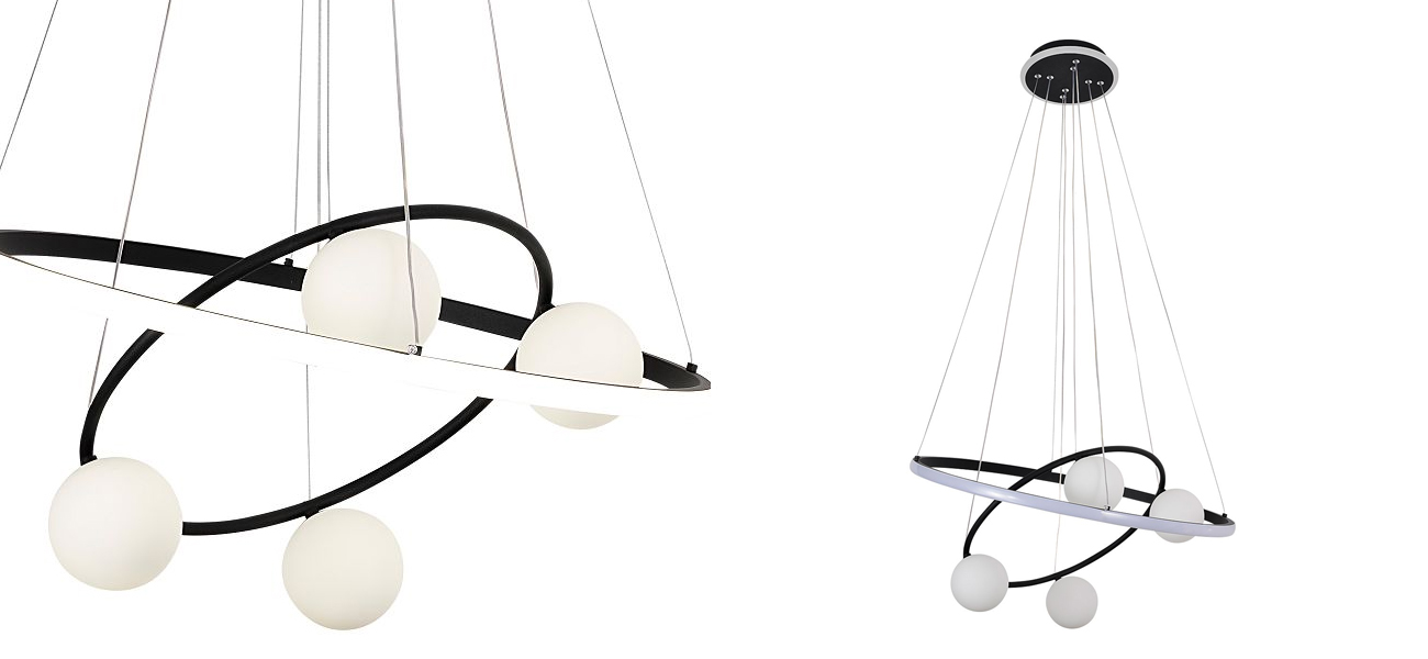 Кольцевая люстра с белыми плафонами Orbitality Black - фото