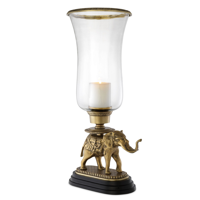 Подсвечник Eichholtz Hurricane Elephant Винтажная латунь Черный Прозрачный Подсвечник Eichholtz Hurricane Elephant Винтажная латунь Черный Прозрачный в Костроме | Loft Concept