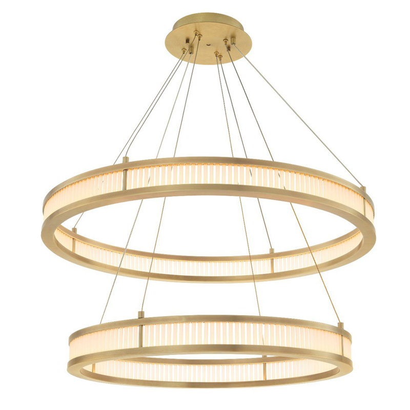 Люстра Eichholtz Chandelier Damien Double Brass Латунь Античная полированная Белое матовое стекло Люстра Eichholtz Chandelier Damien Double Brass Латунь Античная полированная Белое матовое стекло в Костроме | Loft Concept