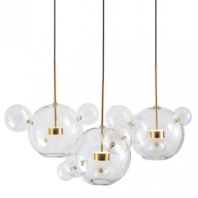 Светодиодный светильник Giopato & Coombes Bubble Chandelier Linear Circle 3 плафона Белый Золотой Прозрачное Стекло Светодиодный светильник Giopato & Coombes Bubble Chandelier Linear Circle 3 плафона Белый Золотой Прозрачное Стекло в Костроме | Loft Concept