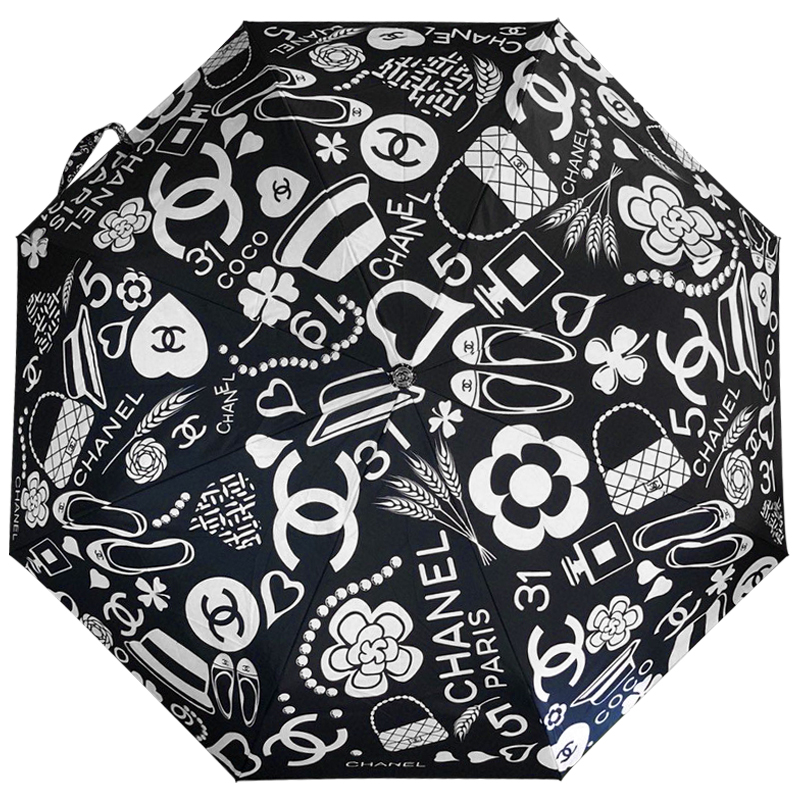 Зонт раскладной CHANEL дизайн 009 Черный цвет Черный Белый Зонт раскладной CHANEL дизайн 009 Черный цвет Черный Белый в Костроме | Loft Concept