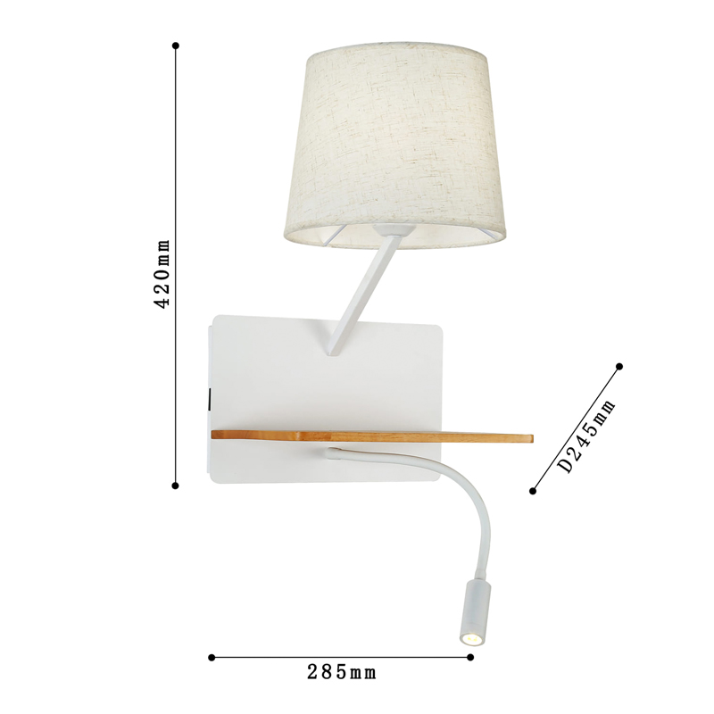 Бра с абажуром и гибким спотом Trumpet Wall White USB в Костроме