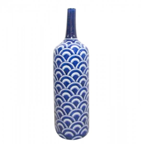 Ваза-бутылка blue & white ornament Scales Белый Синий Ваза-бутылка blue & white ornament Scales Белый Синий в Костроме | Loft Concept