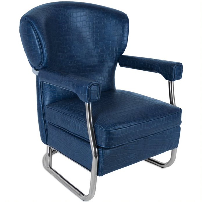 Кресло Eggert Armchair blue leather Синий Хром в Костроме | Loft Concept 