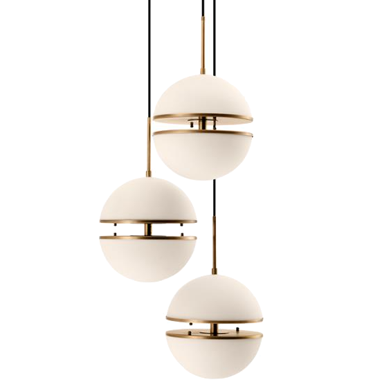 Люстра Hanging Lamp Spiridon Triple Латунь Античная полированная Белый Люстра Hanging Lamp Spiridon Triple Латунь Античная полированная Белый в Костроме | Loft Concept
