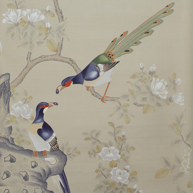Обои ручная роспись Japanese Garden Special Colourway on Faint Gold metallic silk Обои ручная роспись Japanese Garden Special Colourway on Faint Gold metallic silk в Костроме | Loft Concept