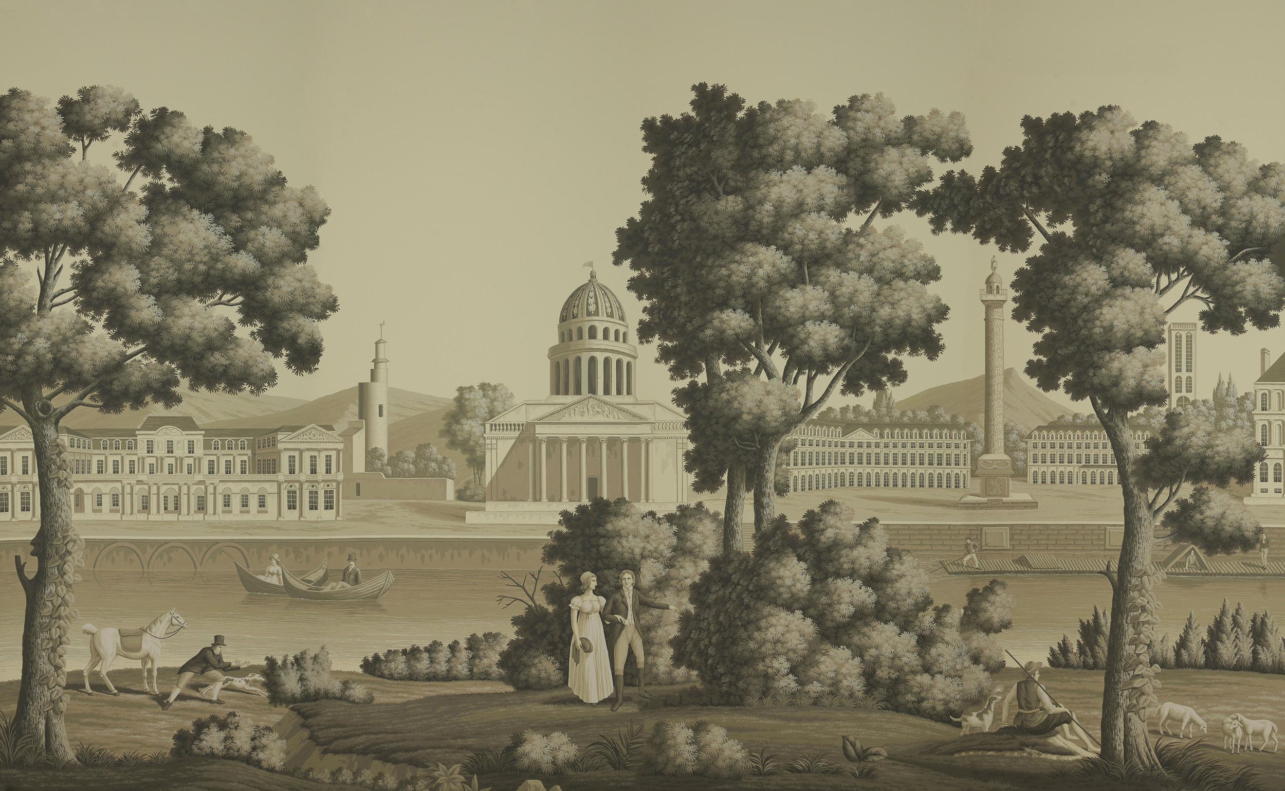 Обои ручная роспись Monuments of Paris Terre Foncée on scenic paper Обои ручная роспись Monuments of Paris Terre Foncée on scenic paper - постер Loft-Concept в Костроме