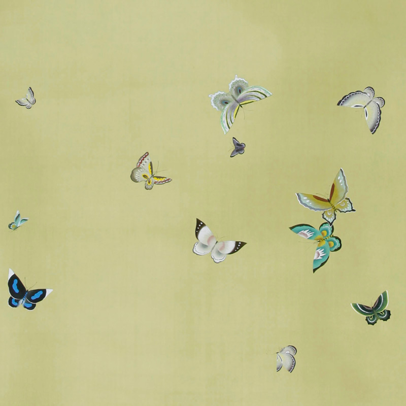 Обои ручная роспись Butterflies Special Colourway on Pea Green dyed silk Обои ручная роспись Butterflies Special Colourway on Pea Green dyed silk в Костроме | Loft Concept