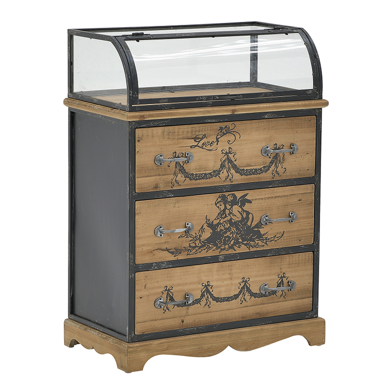 Комод со стеклянной витриной в стиле прованс Lesia Chest of Drawers Черный Коричневый Комод со стеклянной витриной в стиле прованс Lesia Chest of Drawers Черный Коричневый в Костроме | Loft Concept