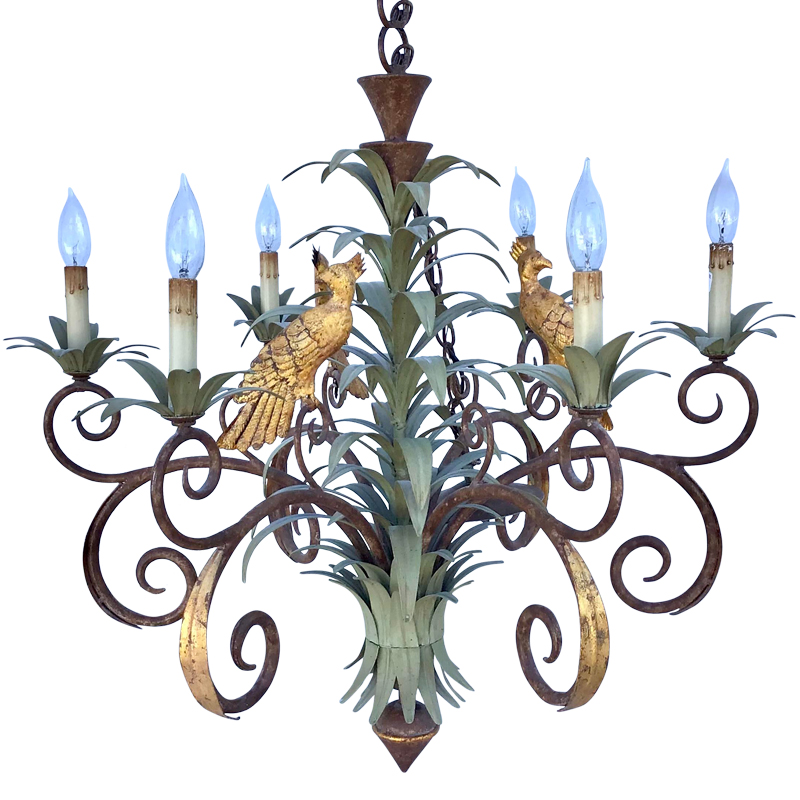 Люстра Дизайнерская Пальма с Попугаями Large Palm Leaf and Parrot Tole Chandelier Винтажное Темное Золото Зеленый Люстра Дизайнерская Пальма с Попугаями Large Palm Leaf and Parrot Tole Chandelier Винтажное Темное Золото Зеленый в Костроме | Loft Concept