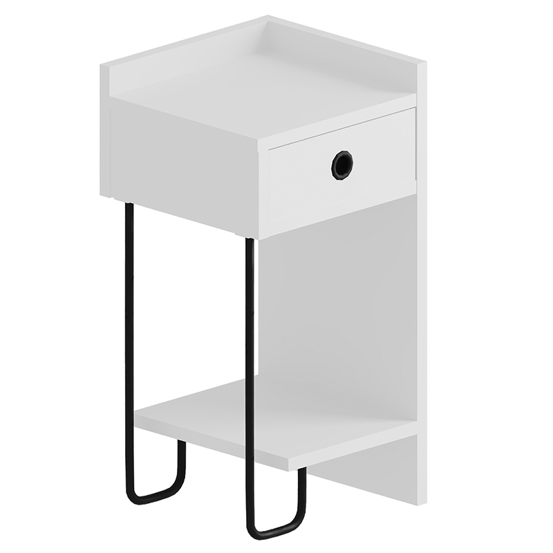 Прикроватная тумба белого цвета с ящиком и открытой полкой SIRIUS NIGHTSTAND RIGHT MODULE WHITE Белый Черный Прикроватная тумба белого цвета с ящиком и открытой полкой SIRIUS NIGHTSTAND RIGHT MODULE WHITE Белый Черный в Костроме | Loft Concept