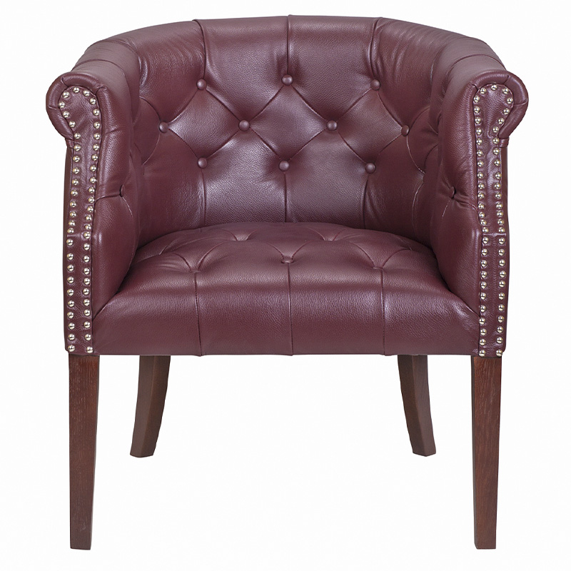 Кресло низкое из натуральной кожи на 4-х деревянных ножках из массива бука Chloe Leather Armchair vine Бордовый Коричневый Кресло низкое из натуральной кожи на 4-х деревянных ножках из массива бука Chloe Leather Armchair vine Бордовый Коричневый в Костроме | Loft Concept