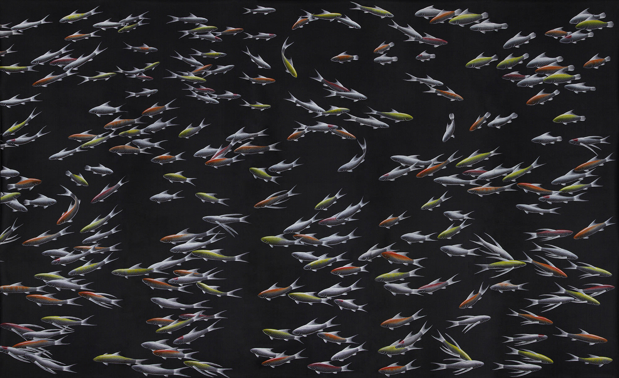 Обои ручная роспись Fishes Koi on Pitch dyed silk Обои ручная роспись Fishes Koi on Pitch dyed silk - постер Loft-Concept в Костроме