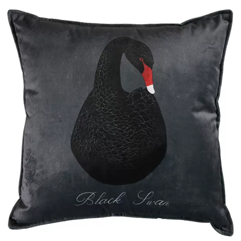 Декоративная подушка Black Swan I Cushion Черная Черный Серый Красный Декоративная подушка Black Swan I Cushion Черная Черный Серый Красный в Костроме | Loft Concept