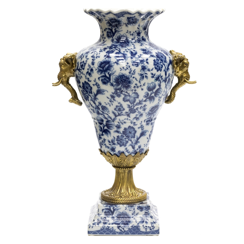 Ваза Bronze Elephant Heads Vase Бронза Белый Синий Ваза Bronze Elephant Heads Vase Бронза Белый Синий в Костроме | Loft Concept