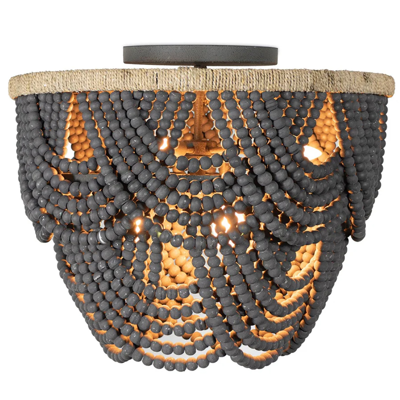 Круглый потолочный светильник с подвесками из круглых деревянных бусин Wooden Beads Black Ceiling Lamp Коричневый Черный Круглый потолочный светильник с подвесками из круглых деревянных бусин Wooden Beads Black Ceiling Lamp Коричневый Черный в Костроме | Loft Concept