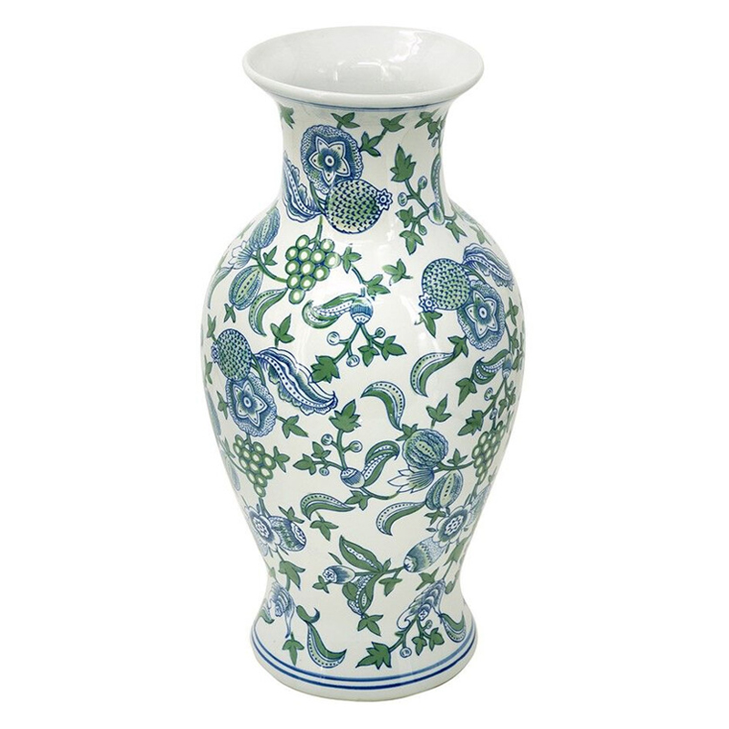 Ваза с зелено-голубым цветочным узором на белом фоне 47 см Blue & White Ornament Белый Синий Зеленый Ваза с зелено-голубым цветочным узором на белом фоне 47 см Blue & White Ornament Белый Синий Зеленый в Костроме | Loft Concept