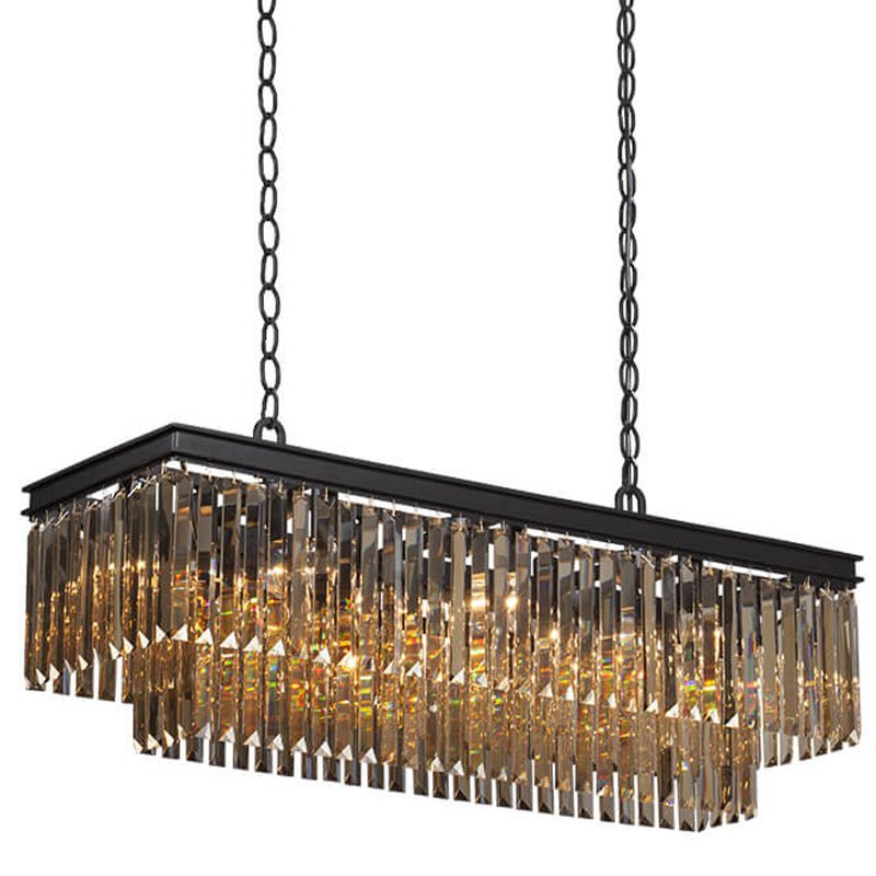 Люстра Odeon Amber Glass Rectangular Chandelier Black iron Янтарное стекло длина 100 Черный матовый Люстра Odeon Amber Glass Rectangular Chandelier Black iron Янтарное стекло длина 100 Черный матовый в Костроме | Loft Concept