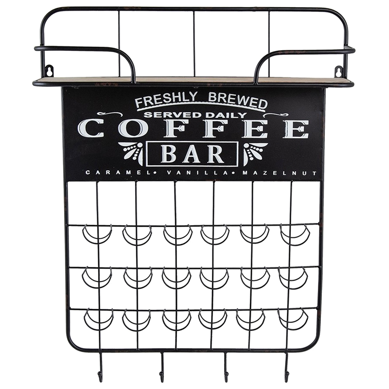 Настенная полка с крючками Coffee Bar Черный Бежевый Белый Настенная полка с крючками Coffee Bar Черный Бежевый Белый в Костроме | Loft Concept