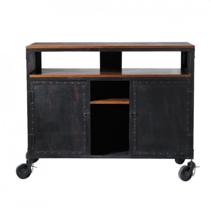 Комод в стиле Индастриал на колёсах Industrial Bar Oak Chest Черный Комод в стиле Индастриал на колёсах Industrial Bar Oak Chest Черный в Костроме | Loft Concept