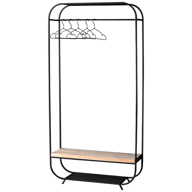 Рейл Tevin Industrial Metal Rust Clothes Rail Черный Светлый дуб в Костроме | Loft Concept 