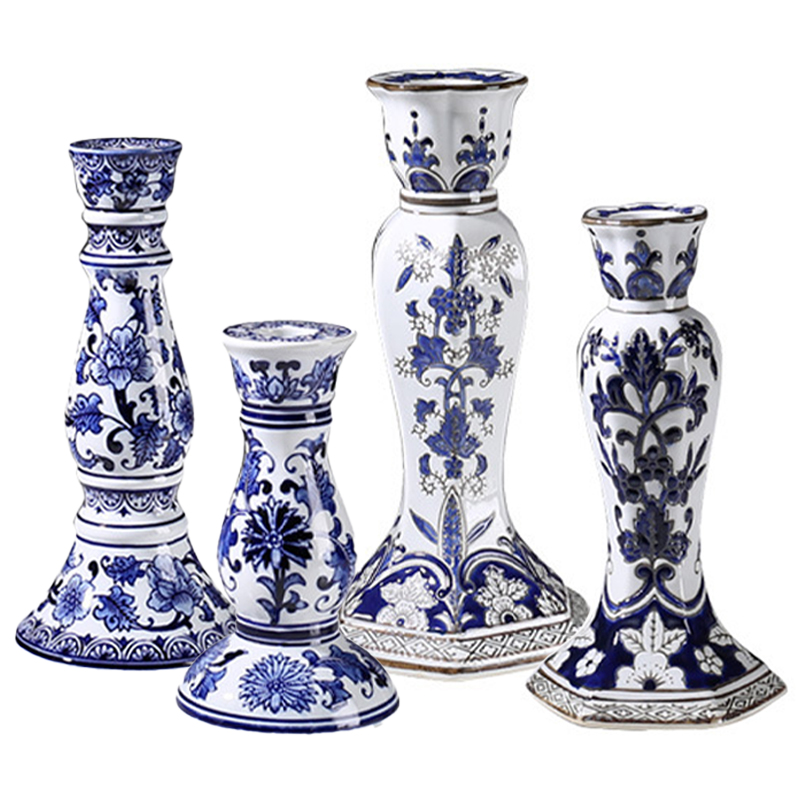 Подсвечник BLUE & WHITE ORNAMENT Candlestick Белый Синий Подсвечник BLUE & WHITE ORNAMENT Candlestick Белый Синий в Костроме | Loft Concept