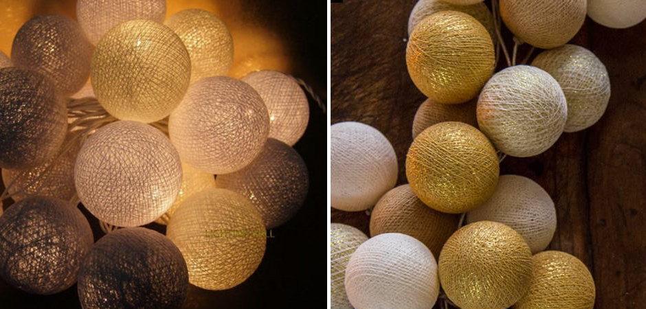 Гирлянда хлопковые фонарики Сotton Ball Gold Mix - Loft-Concept в Костроме