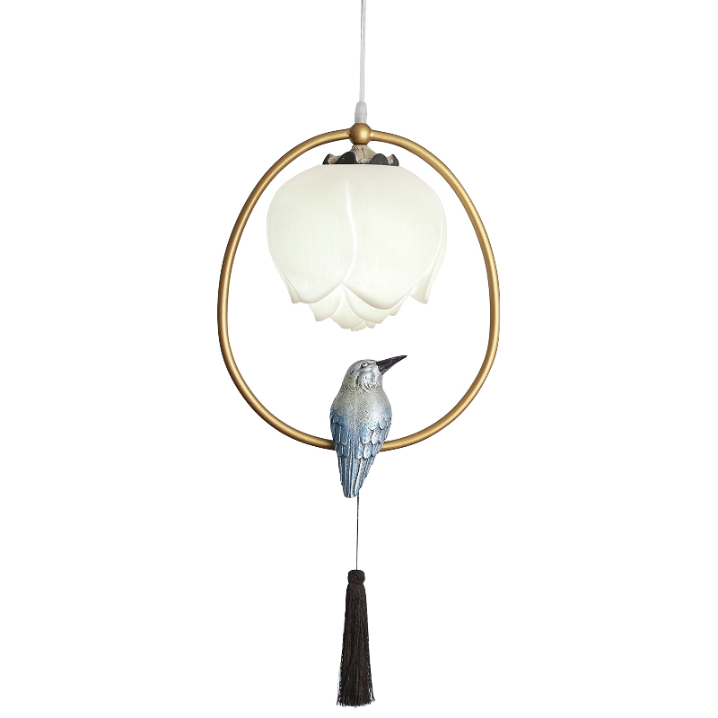 Подвесной светильник Blue Bird with Tassel Латунь Голубой Белый Розовый пастельный Подвесной светильник Blue Bird with Tassel Латунь Голубой Белый Розовый пастельный в Костроме | Loft Concept