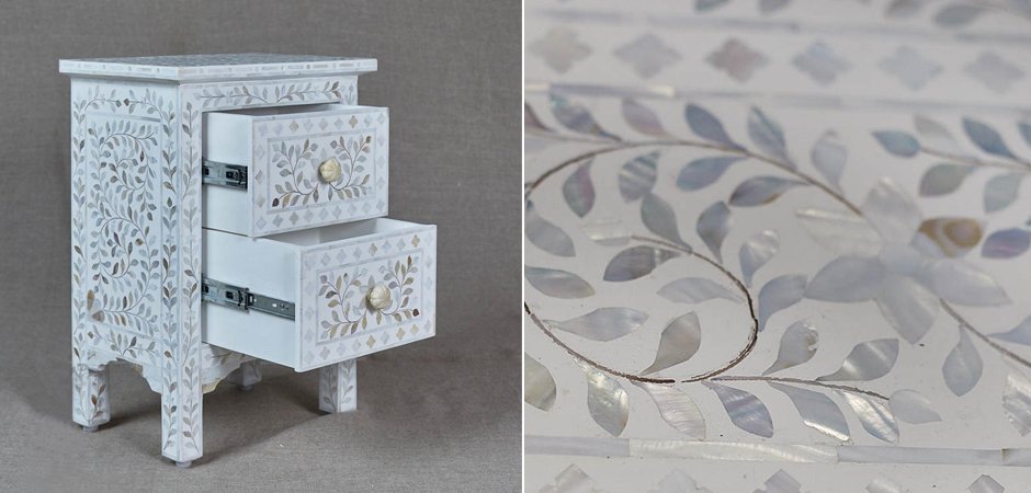 Тумба инкрустация перламутром Inlaid Bone White c 2 ящиками Тумба инкрустация перламутром Inlaid Bone White c 2 ящиками - Loft-Concept в Костроме