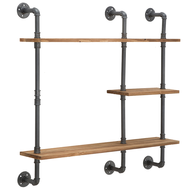 Полка Industrial Wood Metal Shelf Коричневый Серый Полка Industrial Wood Metal Shelf Коричневый Серый в Костроме | Loft Concept