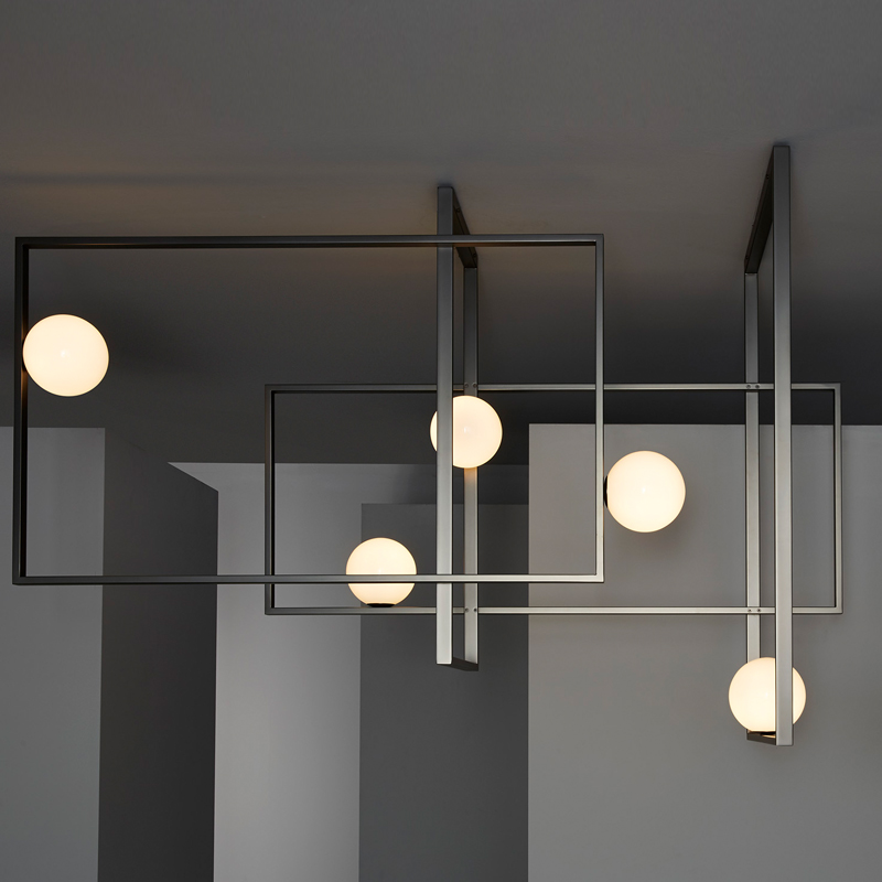 Люстра Mondrian Glass Venicem Ceiling Lamp graphite Белое матовое стекло Графит сатин Люстра Mondrian Glass Venicem Ceiling Lamp graphite Белое матовое стекло Графит сатин в Костроме | Loft Concept