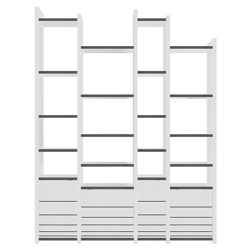Стеллаж прямой ассиметричный с полками и 4-мя дверцами ARYA BOOKCASE WHITE Белый Серый Стеллаж прямой ассиметричный с полками и 4-мя дверцами ARYA BOOKCASE WHITE Белый Серый в Костроме | Loft Concept