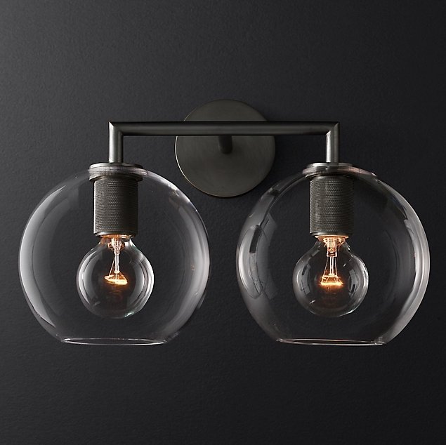 Бра RH Utilitaire Globe Shade Double Sconce Black Прозрачное Стекло Темная бронза Бра RH Utilitaire Globe Shade Double Sconce Black Прозрачное Стекло Темная бронза в Костроме | Loft Concept