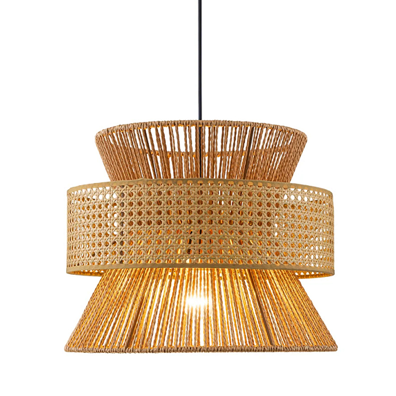 Подвесной светильник с абажуром из натуральных материалов Light Inside the Cell Бежевый Черный в Костроме | Loft Concept 