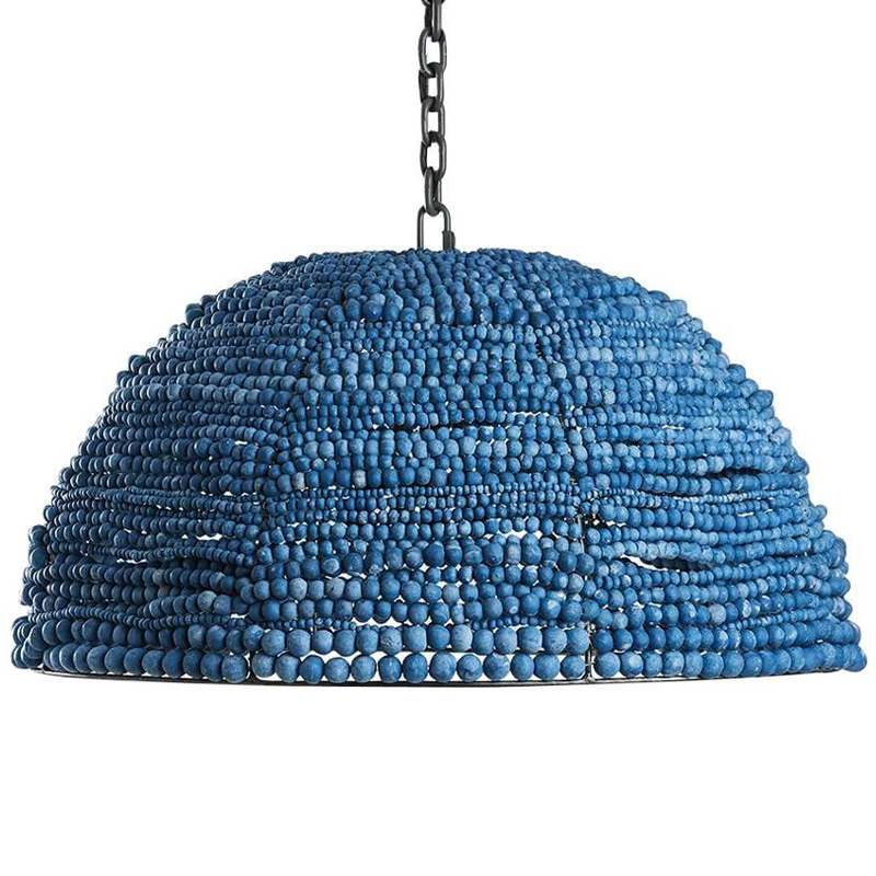 Люстра с плафоном в виде купола синяя Wooden Beads Chandelier Blue Синий Темный хром Люстра с плафоном в виде купола синяя Wooden Beads Chandelier Blue Синий Темный хром в Костроме | Loft Concept