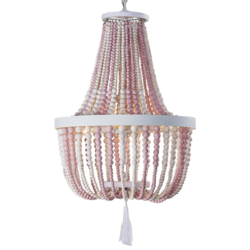 Люстра каплевидной формы украшенная круглыми бусинами розовая Wooden Pink Chandelier Белый Розовый Люстра каплевидной формы украшенная круглыми бусинами розовая Wooden Pink Chandelier Белый Розовый в Костроме | Loft Concept