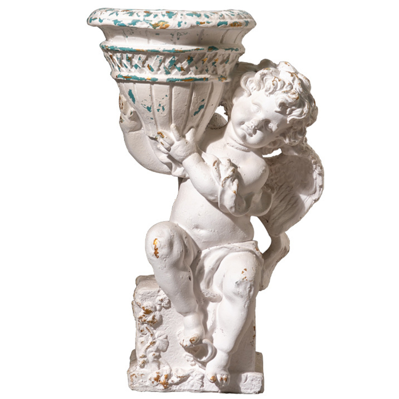 Кашпо Angel with Flowerpot Provence Белый Бирюзовый Золотой Кашпо Angel with Flowerpot Provence Белый Бирюзовый Золотой в Костроме | Loft Concept