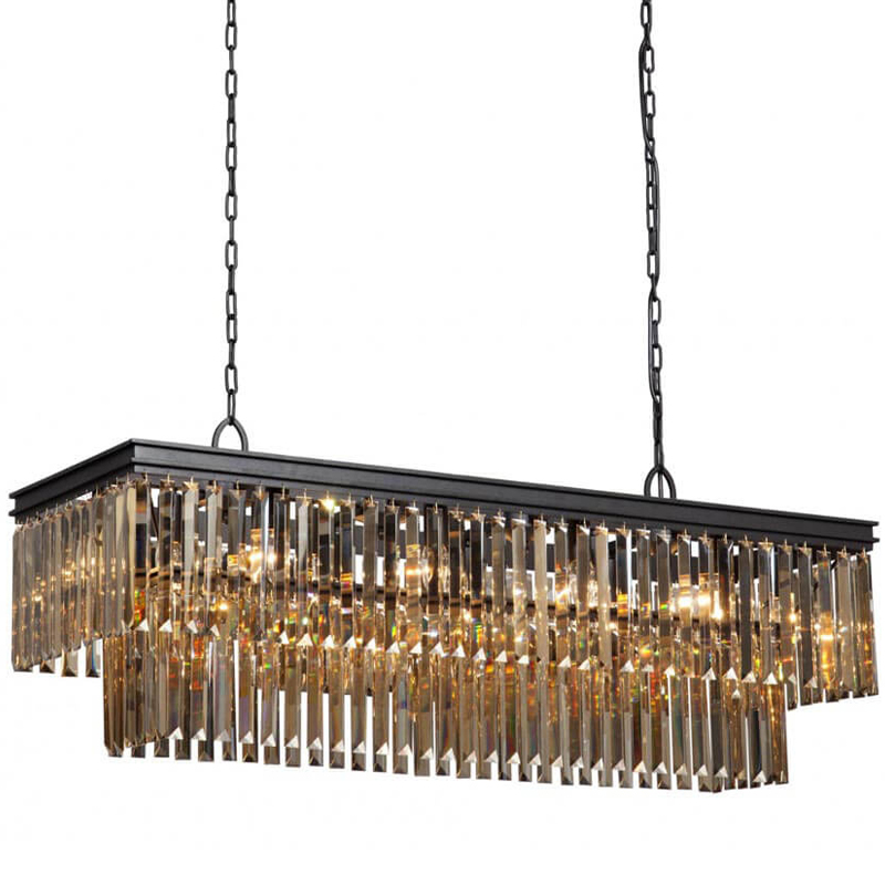 Люстра Odeon Amber Glass Rectangular Chandelier Black iron Янтарное стекло длина 120 Черный матовый Люстра Odeon Amber Glass Rectangular Chandelier Black iron Янтарное стекло длина 120 Черный матовый в Костроме | Loft Concept
