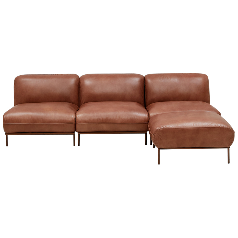 Угловой кожаный диван Macaire Leather Sofa Коричневый Угловой кожаный диван Macaire Leather Sofa Коричневый в Костроме | Loft Concept