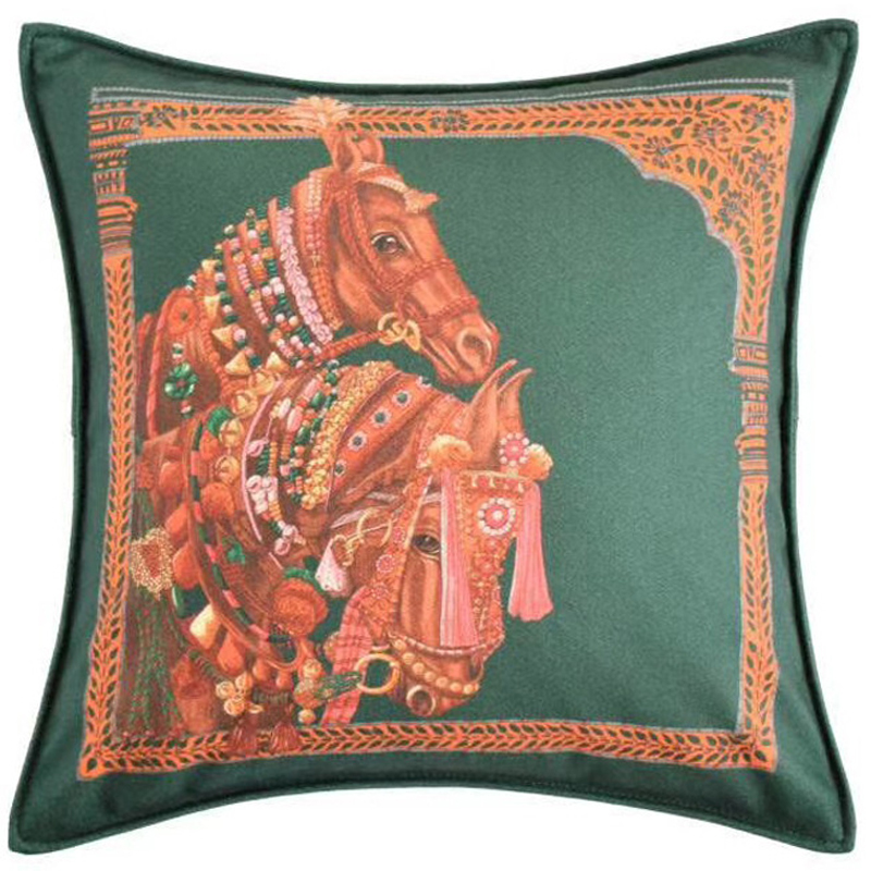 Декоративная подушка Hermes Horse 44 Зеленый Оранжевый Декоративная подушка Hermes Horse 44 Зеленый Оранжевый в Костроме | Loft Concept