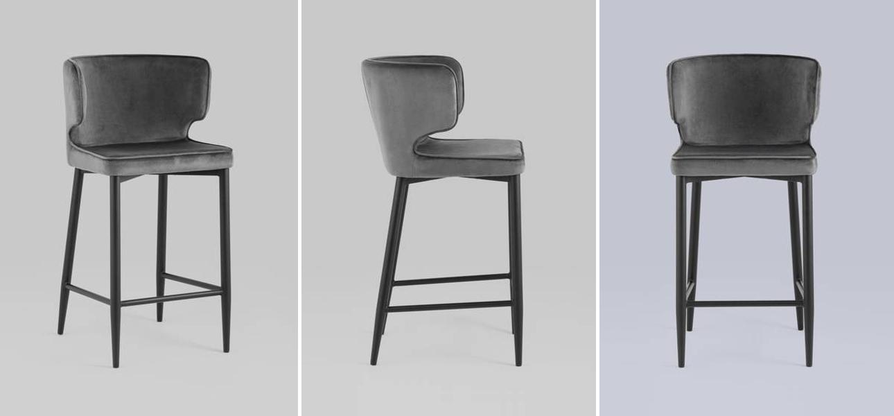 Стул Полубарный Chair посадка 65 см Серый Велюр - фото