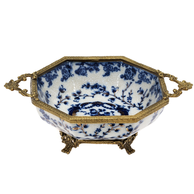Чаша Bronze Edging Bowl Синий Белый Бронза Чаша Bronze Edging Bowl Синий Белый Бронза в Костроме | Loft Concept