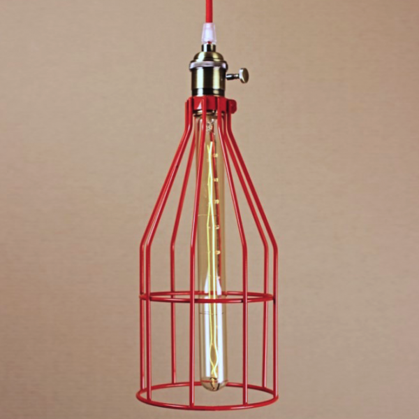 Подвесной светильник Wire Cage Pendant Twix Red Красный Подвесной светильник Wire Cage Pendant Twix Red Красный в Костроме | Loft Concept