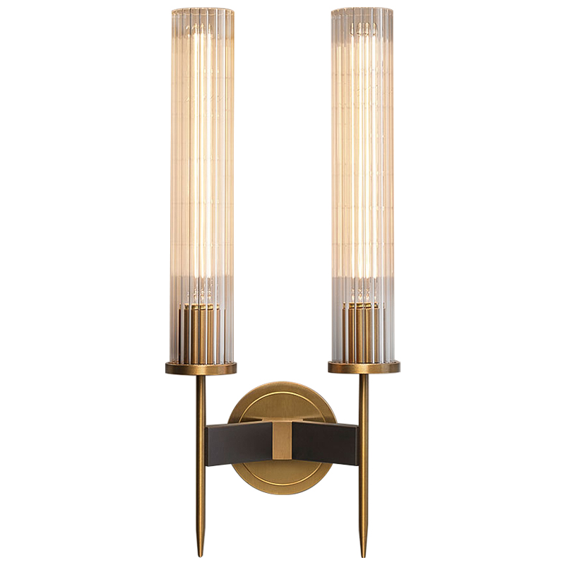 Бра Jonathan Browning ALOUETTE DOUBLE SCONCE Прозрачное Стекло Латунь Черный в Костроме | Loft Concept 