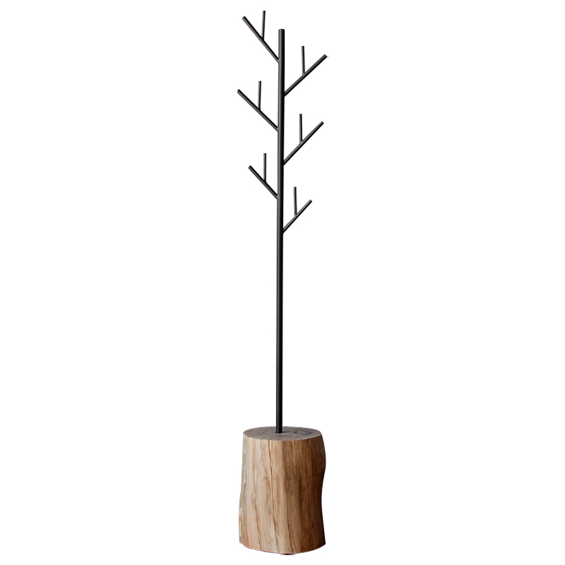 Вешалка Metal Branches and Stump Floor Hanger Black Черный Светлый дуб Вешалка Metal Branches and Stump Floor Hanger Black Черный Светлый дуб в Костроме | Loft Concept