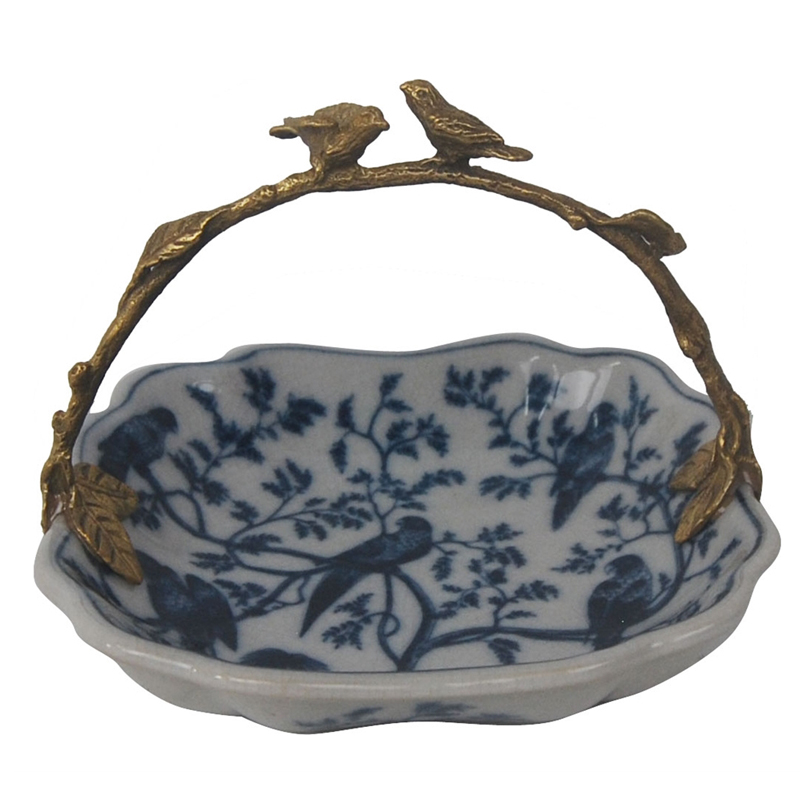 Блюдо Small Bronze Birds Синий Белый Бронза Блюдо Small Bronze Birds Синий Белый Бронза в Костроме | Loft Concept